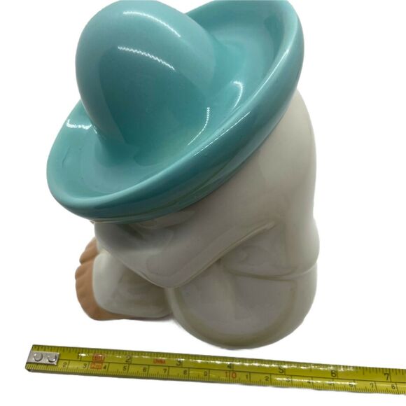 Sleeping Siesta Man Vintage White Blue Ceramic Sombrero Mexican Figurine Retro - Picture 9 of 9